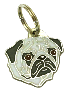 Pug prata <br> (placa de identificação para cães, Gravado incluído)